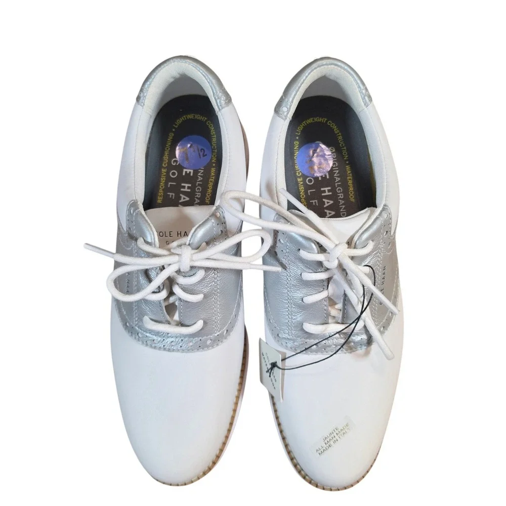 NEW Cole Haan Womens 7.5 Golf Shoes White Silver ØriginalGrand Waterproof Saddle